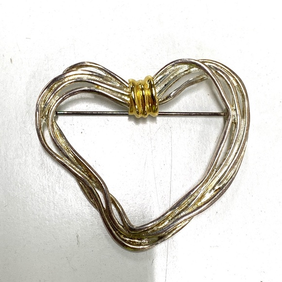 Premier Designs Jewelry Strings of Love Heart Brooch Pin Silver Gold Tone Metal - Picture 1 of 5